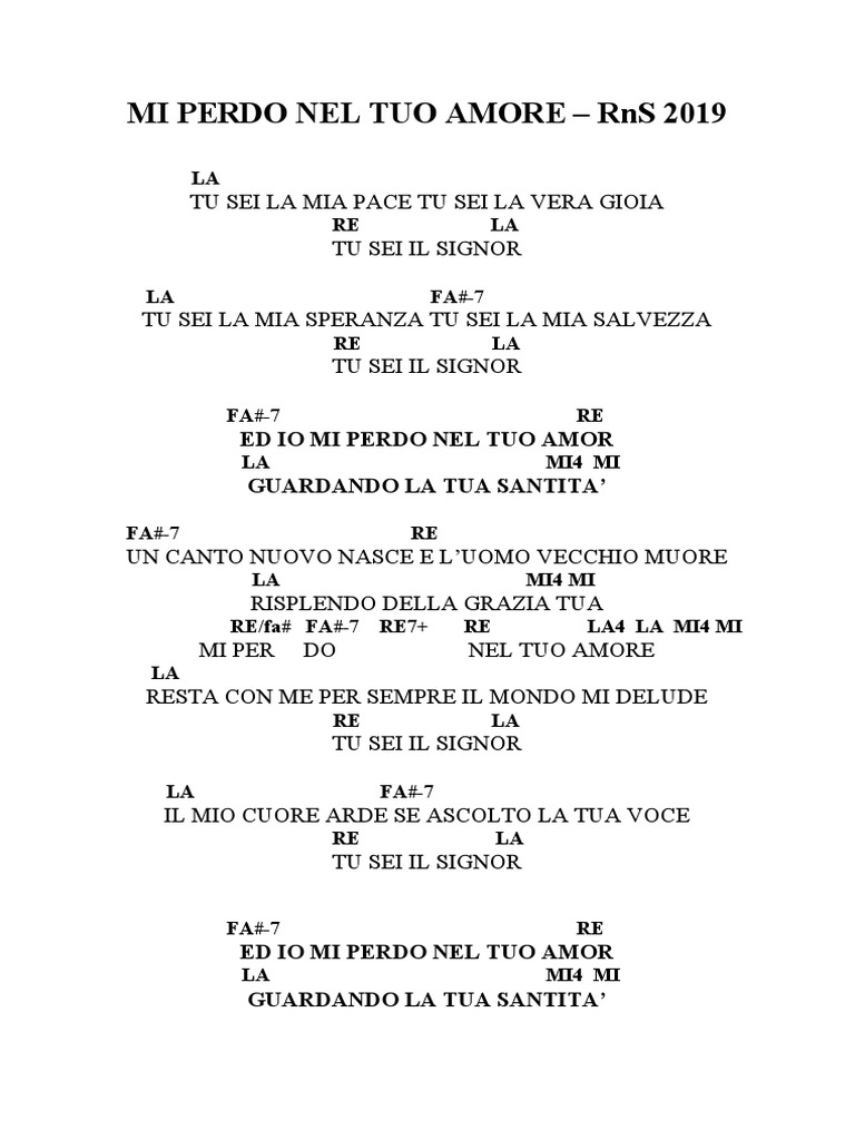Mi Perdo Nel Tuo Amore Spartito Pdf