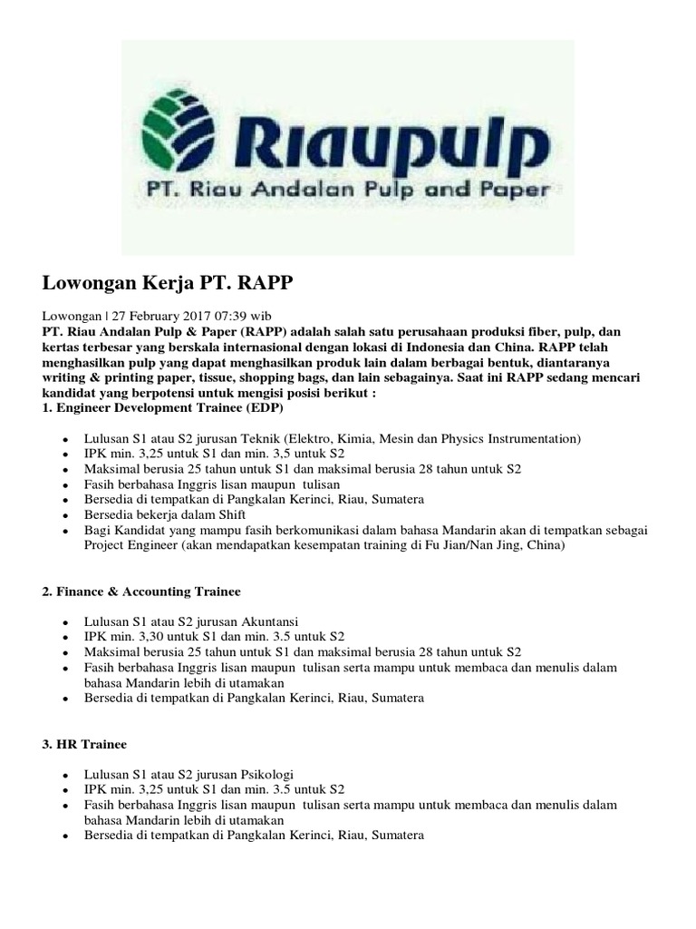 Lowongan Kerja PT Rapp Teknik Elektro | PDF