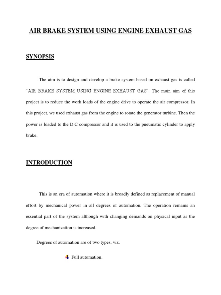 Air Brake System Using Exhaust Gas PDF Automation Engines
