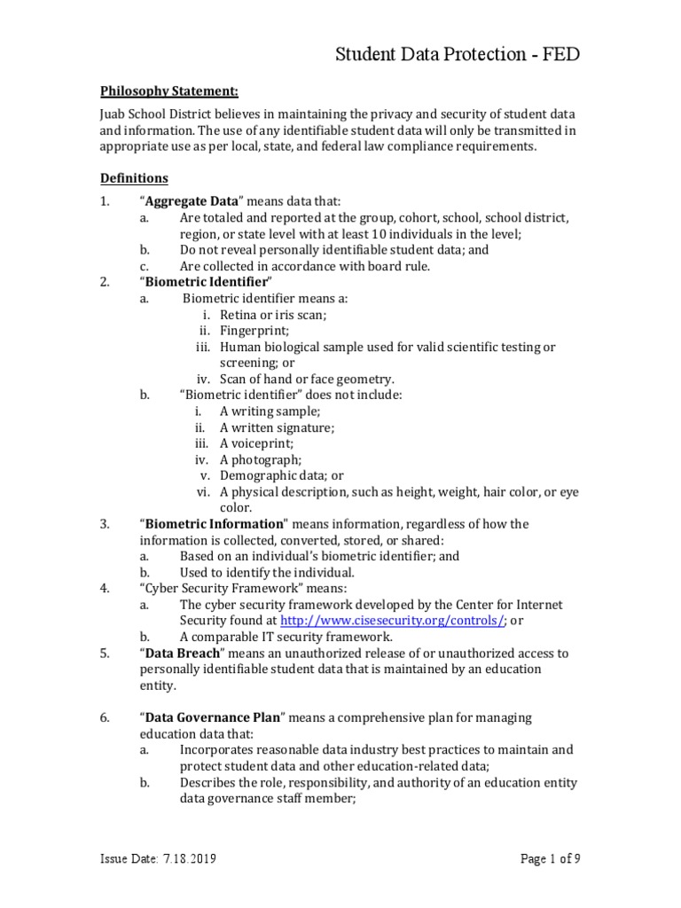 Policy Fed Student Data Protection Pdf Biometrics Computer Security