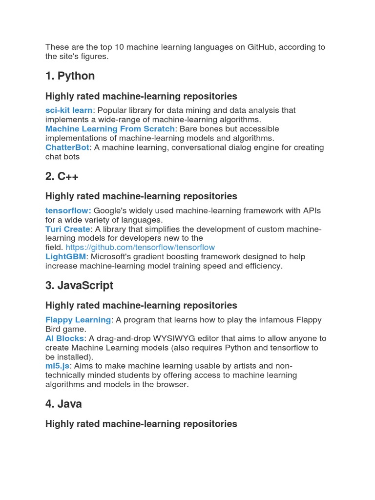 These Are The Top 10 Machine Learning Languages On GitHub | PDF ...