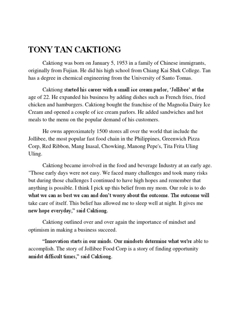 Tony Tan Caktiong | PDF
