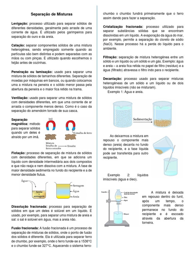 Métodos de Separação de Misturas | PDF | Química | Ciências Físicas