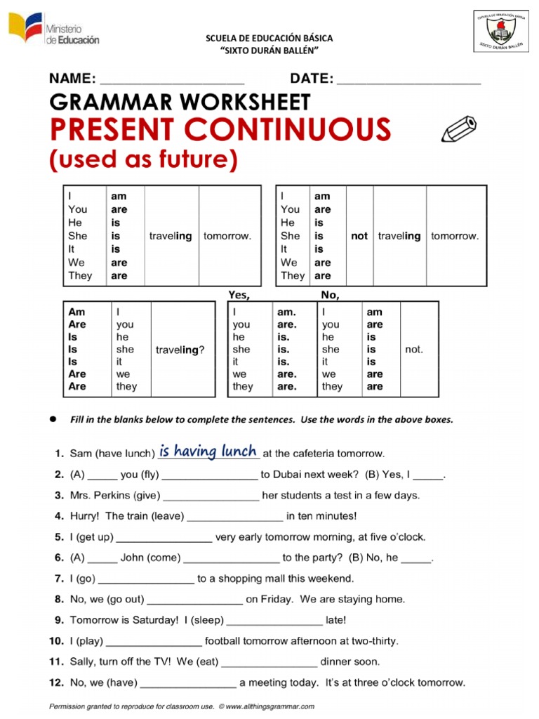 Present Continuous Taller | PDF