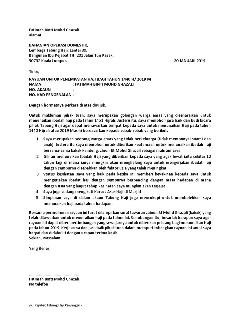 Warga Emas Contoh Surat Rayuan Haji Gudang Surat