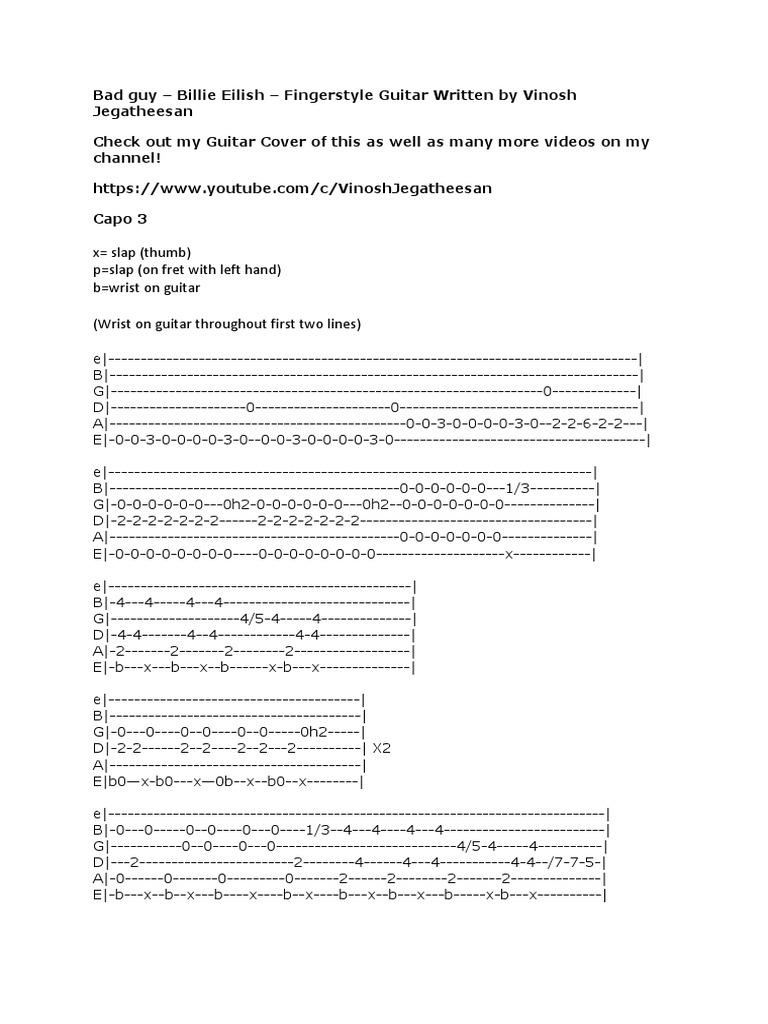 Bad Guy Tabs Fingerstyle PDF Irish Musical Instruments Music