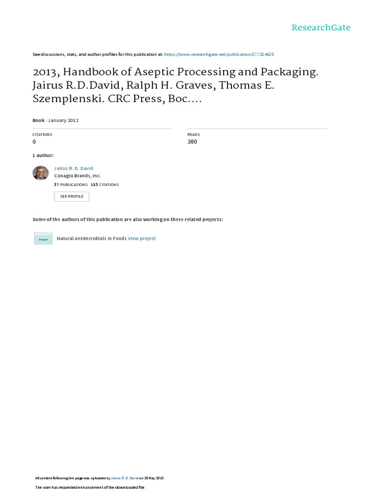 2013, Handbook of Aseptic Processing and Packaging. Jairus R.D.David ...