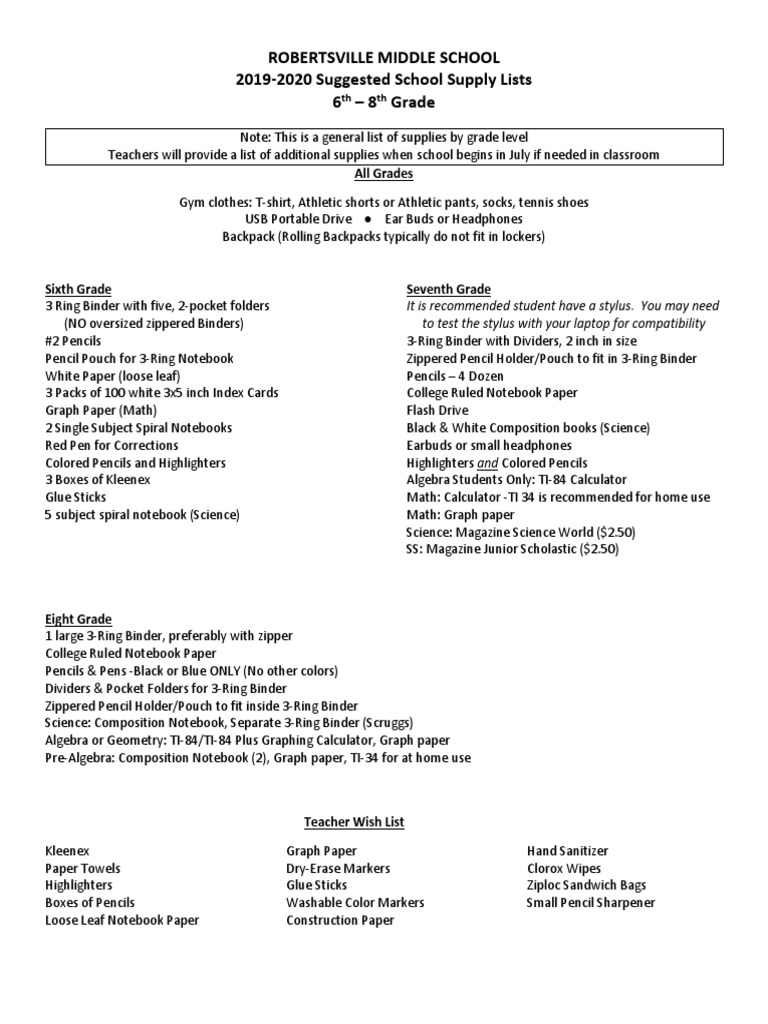 Oak Ridge Robertsville Middle 6-8 | PDF | Pencil | Notebook
