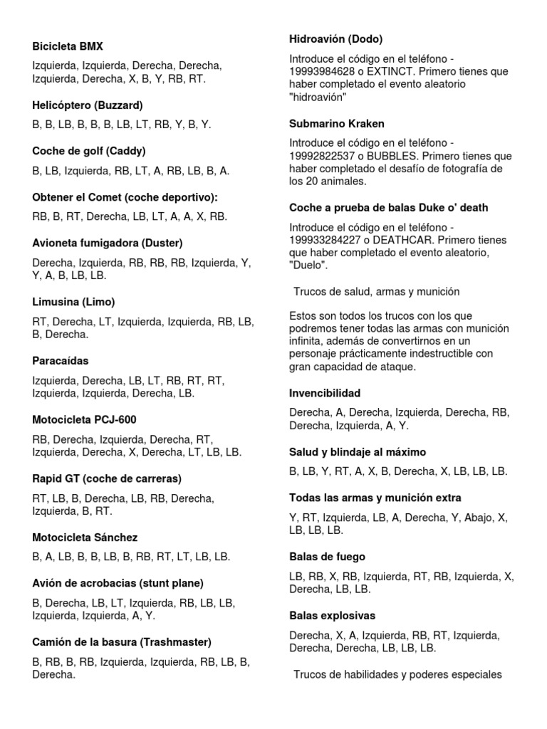 Trucos GTA V Xbox 360 PDF Ocio Deportes