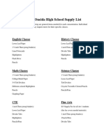 Oneida High School Supply List: English Classes History Classes