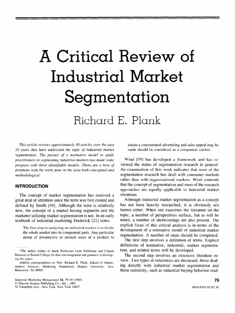 A Critical Review of Industrial Marketing Segmentation Article PDF