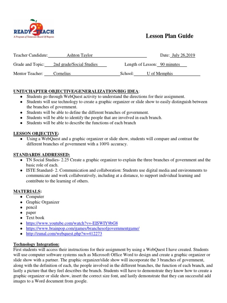 Lesson Plan Guide: Unit/Chapter Objective/Generalization/Big Idea | PDF ...