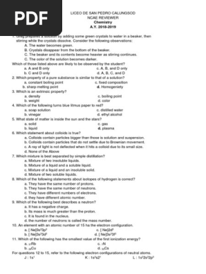 Review Material For Ncae Solution Chemical Reactions