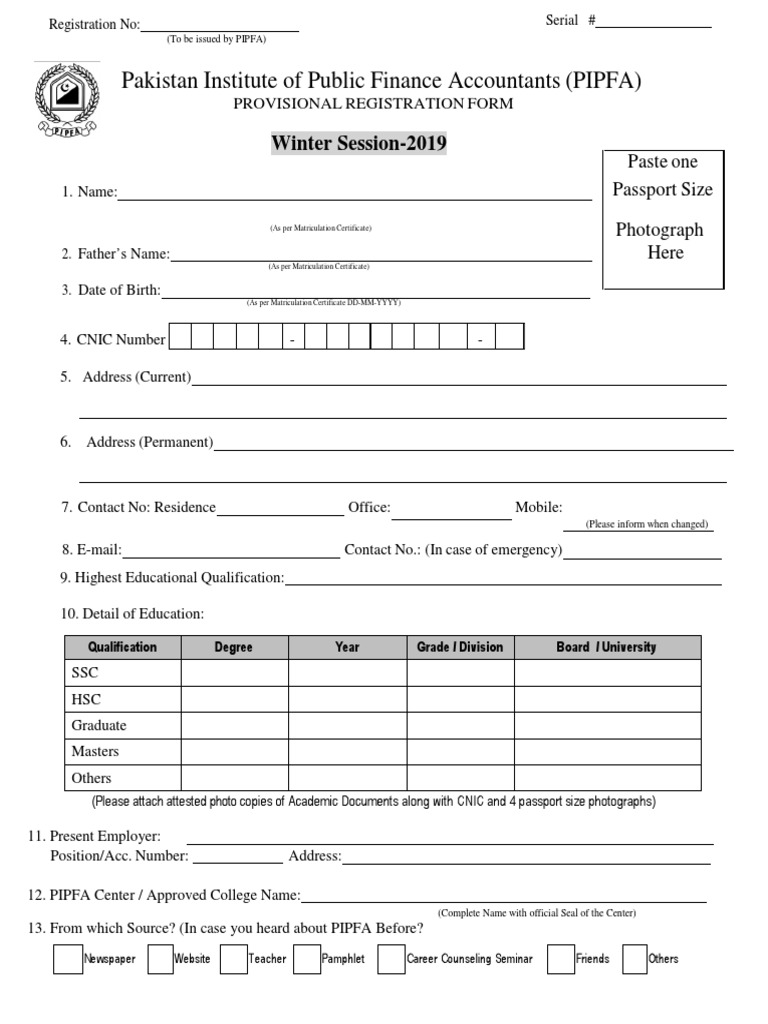 PIPFA Provisional Registration Form 2019 | PDF | Government