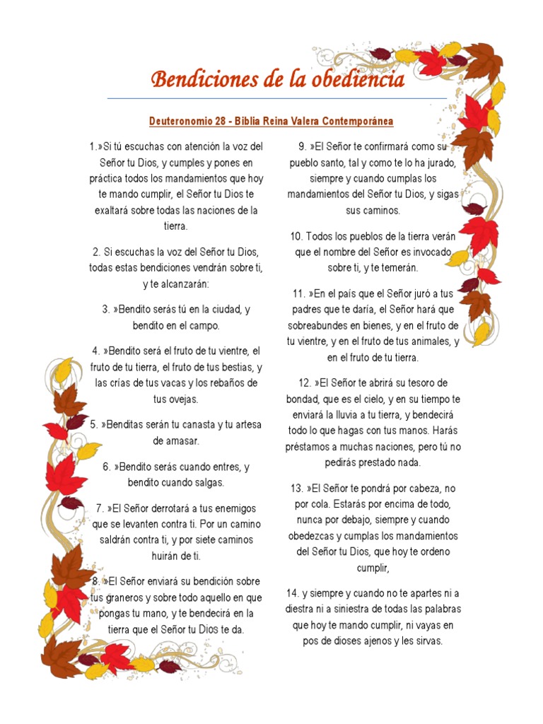 Bendiciones de la Obediencia en Deuteronomio | PDF | Diez Mandamientos ...