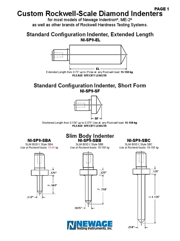 Custom Rockwell Scale Diamond Indenters PDF