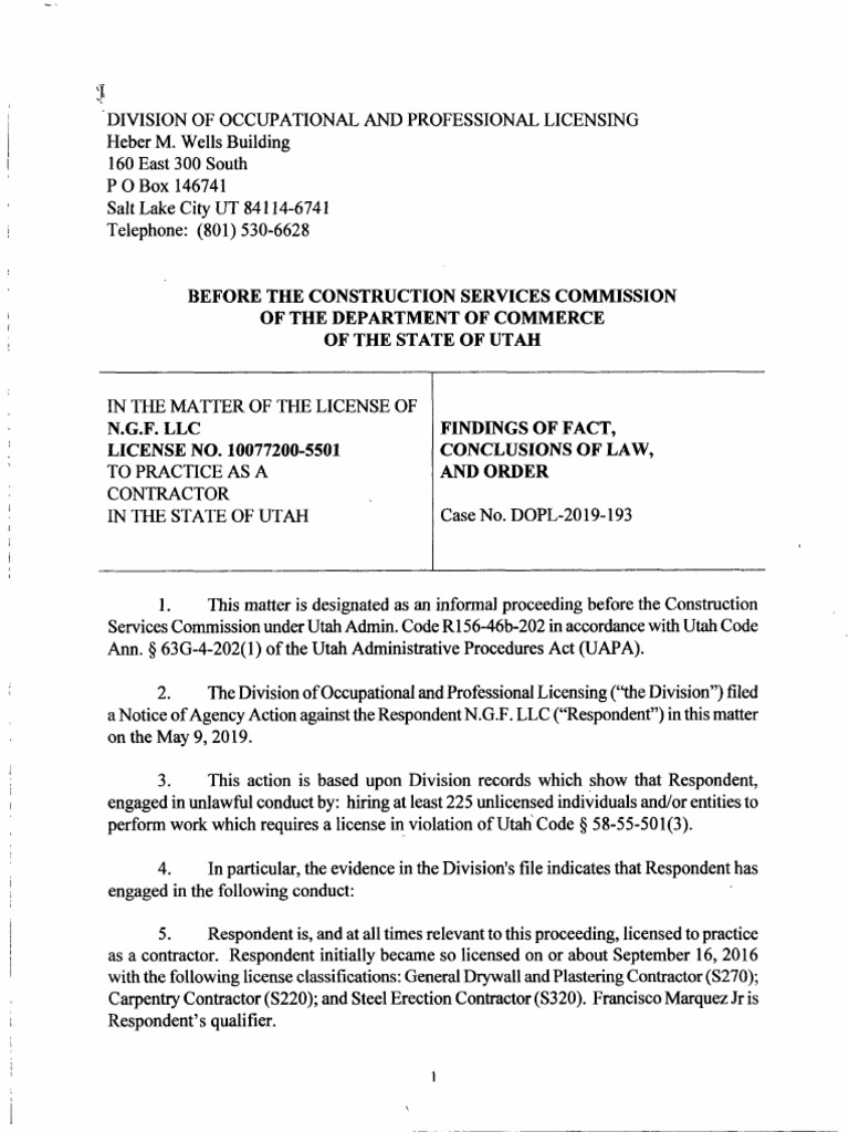 DOPL Contractor Fined 072619 | PDF | Criminal Law | Employment