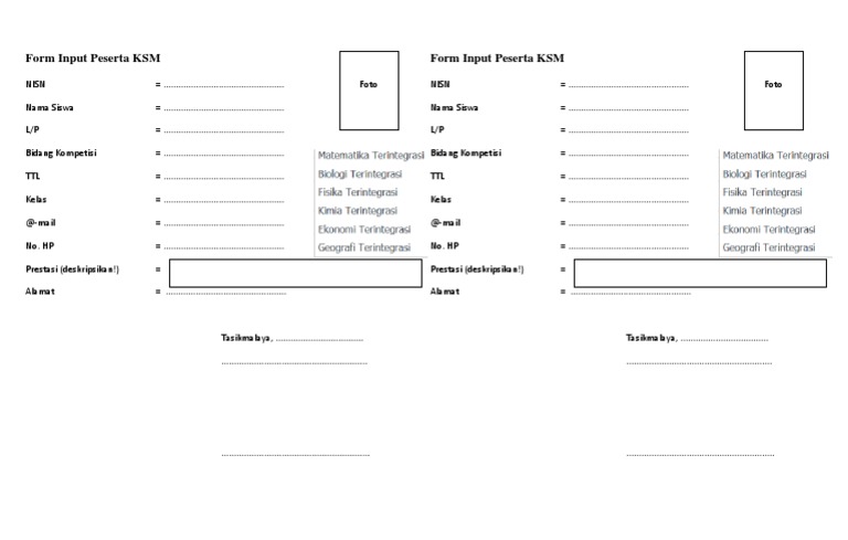 Formulir Pendaftaran Peserta KSM | PDF