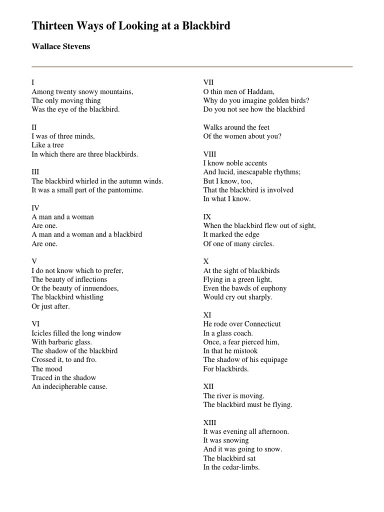 Wallace Stevens' Blackbird Perspectives PDF Poetry