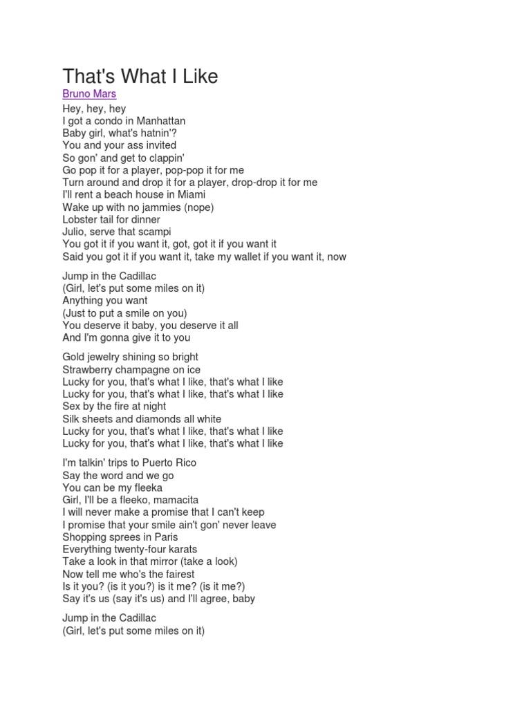 Lirik That What I Like Bruno Mars