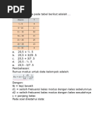 Modus Dari Data Pada Tabel Berikut Adalah