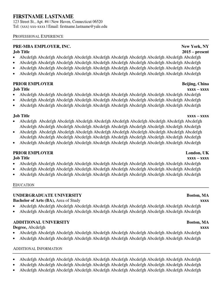 Yale SOM Resume Template PDF Titles Educational Assessment And