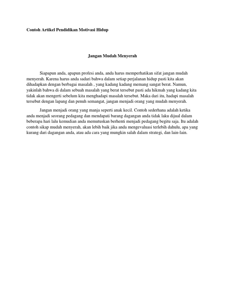 Contoh Artikel Pendidikan Motivasi Hidup Pdf