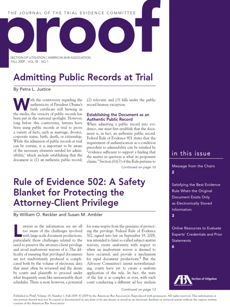 Proof Fall 09 | PDF | Federal Rules Of Evidence | Evidence (Law)