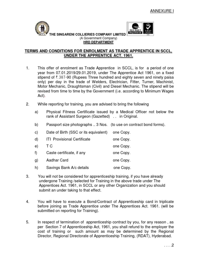 terms-and-conditions-for-enrolment-as-trade-apprentice-in-sccl-under
