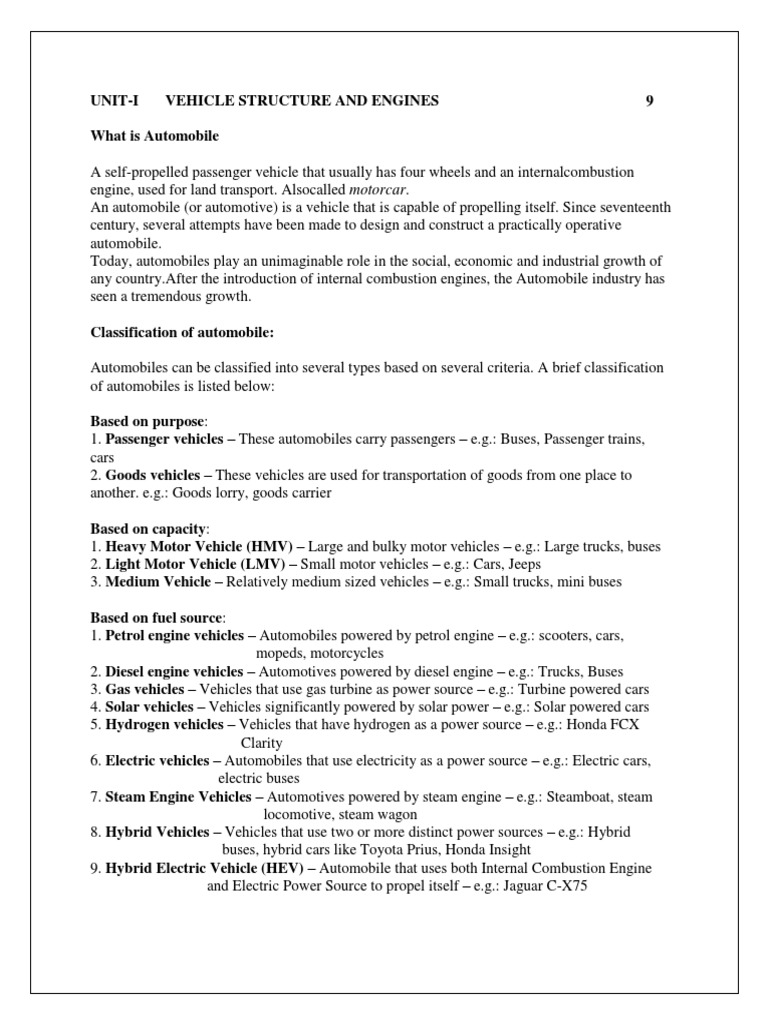 Overview of Automobile Types and Structures | PDF | Clutch | Fuel Injection