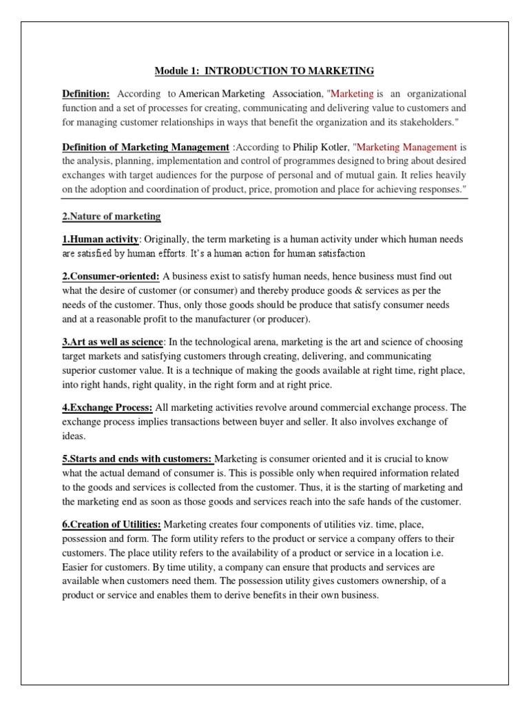 Marketing Management Notes For MG University MBA First Semester PDF Customer Relationship