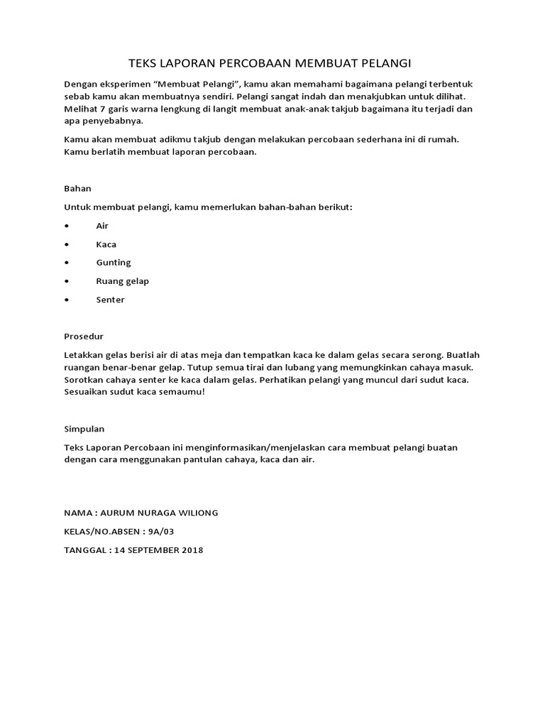 Buatlah Teks Laporan Dari Percobaan Membuat Pelangi Ini Dalam Bentuk Uraian Paragraf Nasi