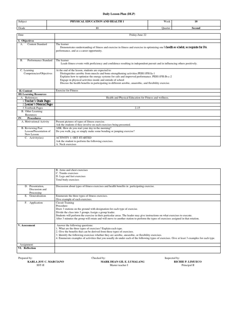 Free Hand Exercise Lesson Plan | PDF | Physical Fitness | Aerobic Exercise