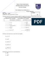 First Monthly Exam Math 9 SY 2018-2019