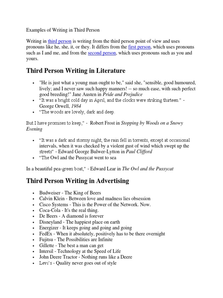Third Person Writing Examples | PDF | Young Adult