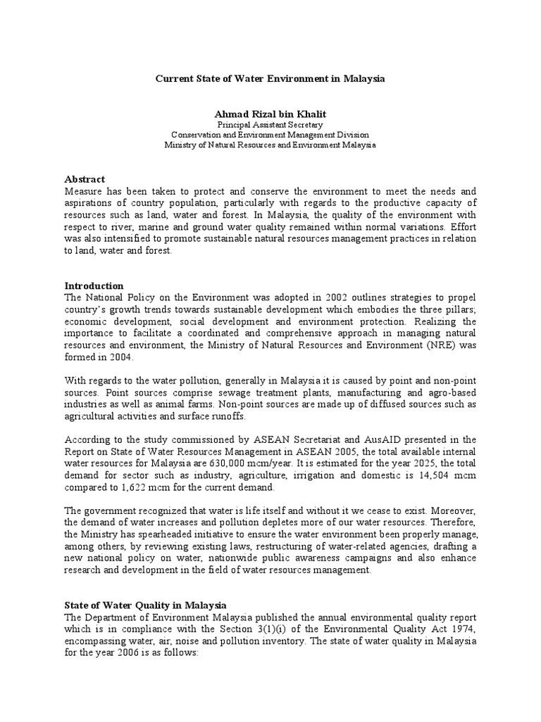Current State of Water Environment in Malaysia | PDF | Water Resources ...
