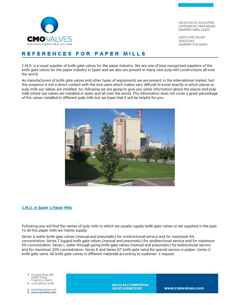 C.M.O.'s Global Reach A Reference List of Paper Mills Supplied with