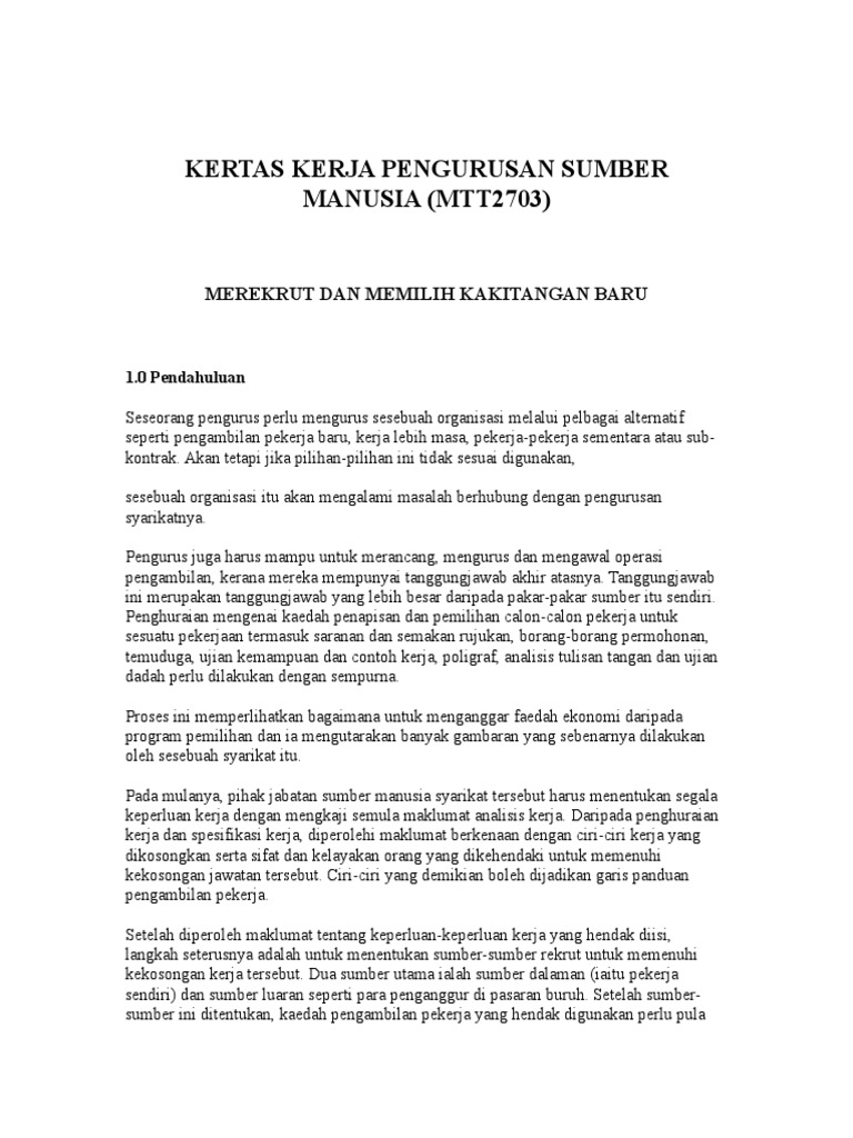 Kertas Kerja Pengurusan Sumber Manusia  PDF
