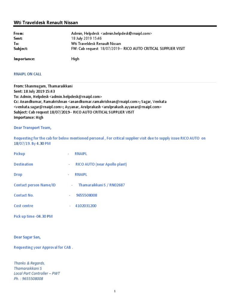 Cab Request for RICO Auto Visit | PDF | Communication | Cyberspace
