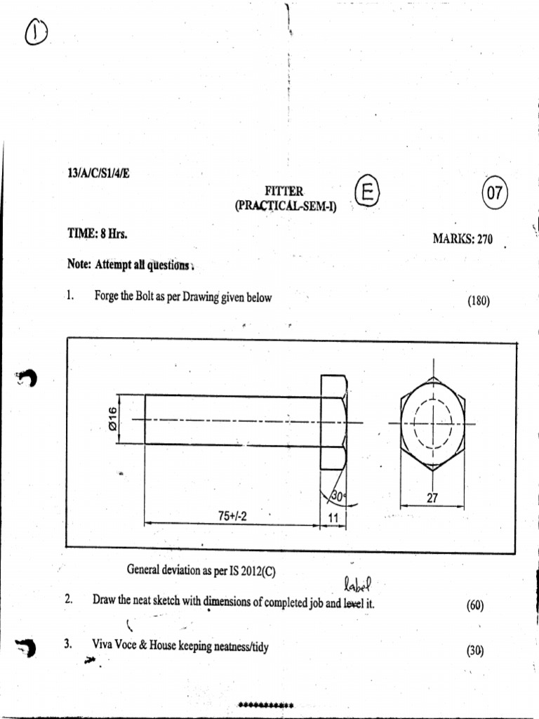 Fitter Practical Question Paper Sem I q2 | PDF