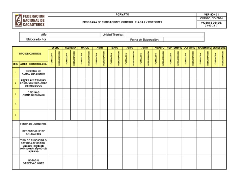 CO-FT-04 Programa Fumigacion y Control de Plagas y Roedores | PDF ...