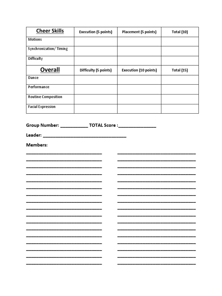 Cheerleading Skills Evaluation Sheet | PDF