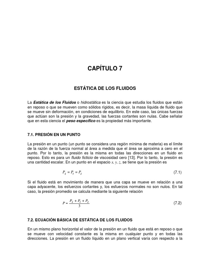 Cap. 7 Estatica de Los Fluidos | PDF | Medida de presión | Presión