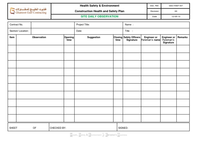 Construction Safety Daily Observation Log | PDF