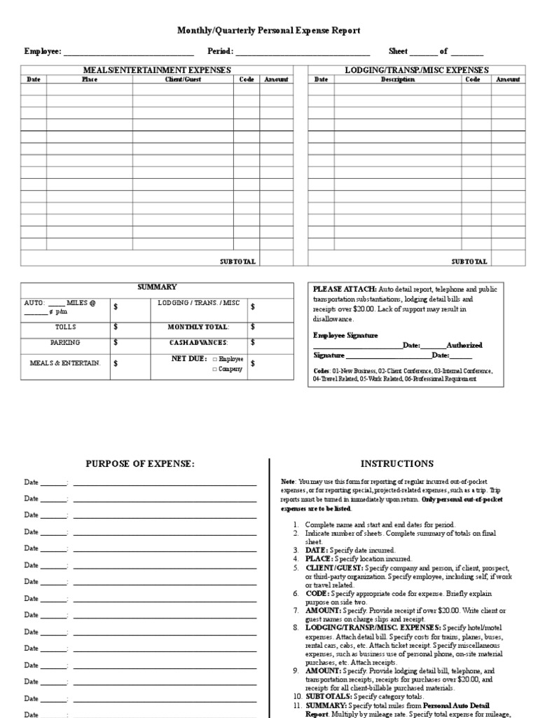 Monthly Personal Expense Report | PDF | Expense | Services (Economics)