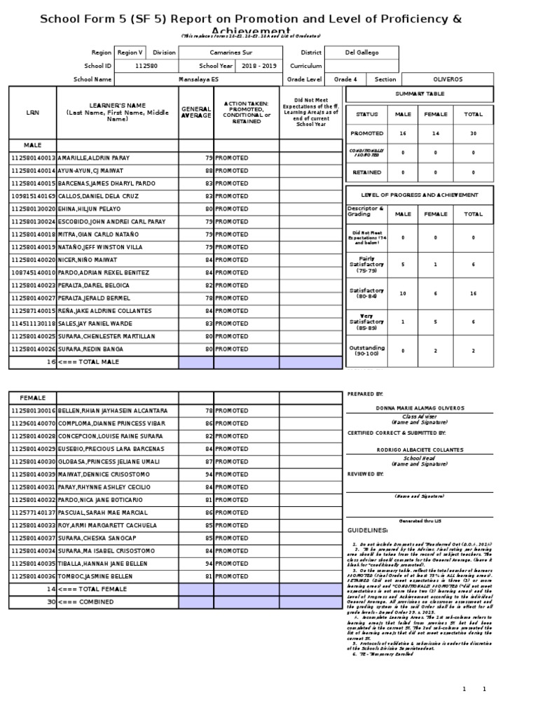 Grade 4 Promotion Report 2018-2019 | PDF