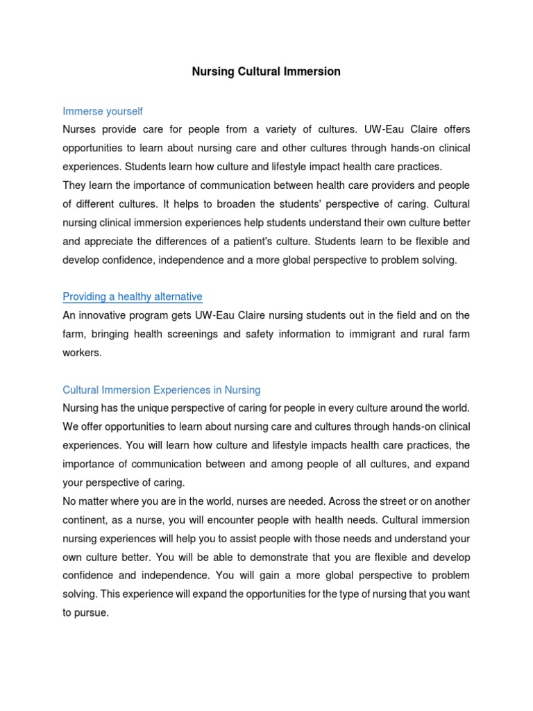 Cultural Immersion in Nursing Care | PDF