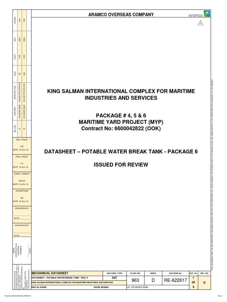 Potable Water Break Tank Datasheet | PDF | Paint | Roof