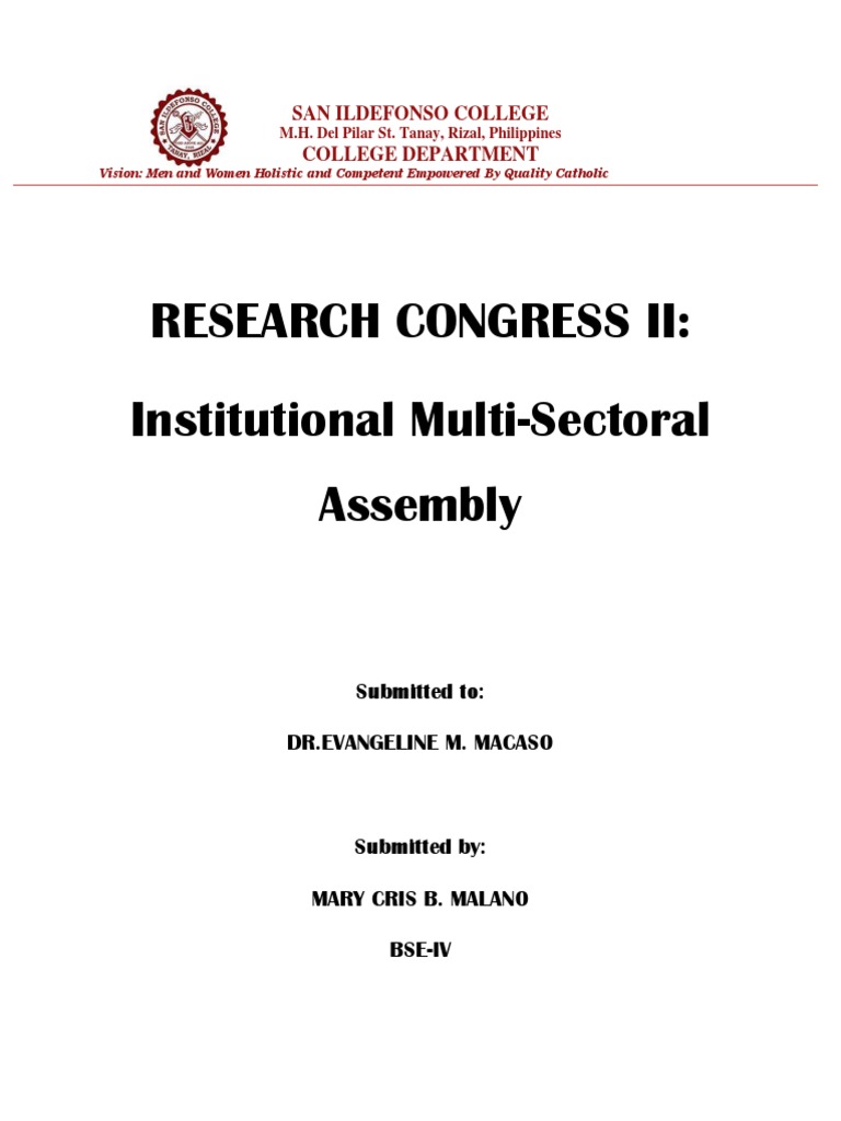Research Congress Ii: Institutional Multi-Sectoral Assembly: San ...