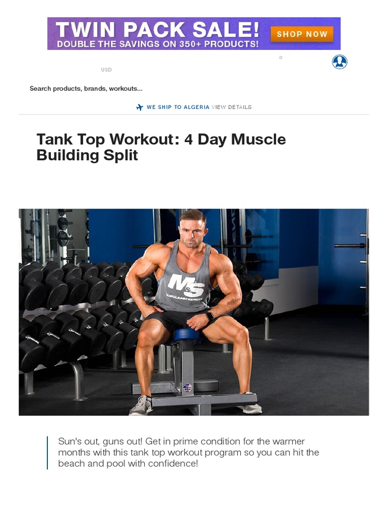 Tank Top Workout - 4 Day Muscle Building Split | PDF | Dieting ...